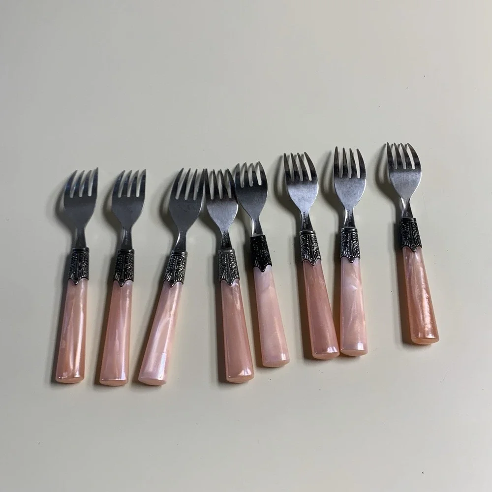 Vintage Gilbson Pink Pearl Roseland Pearlescent Kitchen Flatware Set of 35